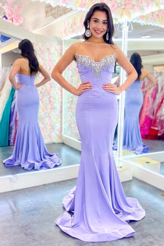  Lavender Strapless Trumpet Long Formal Gown with Rhinestones - Prom Dress - DYAVOR® 