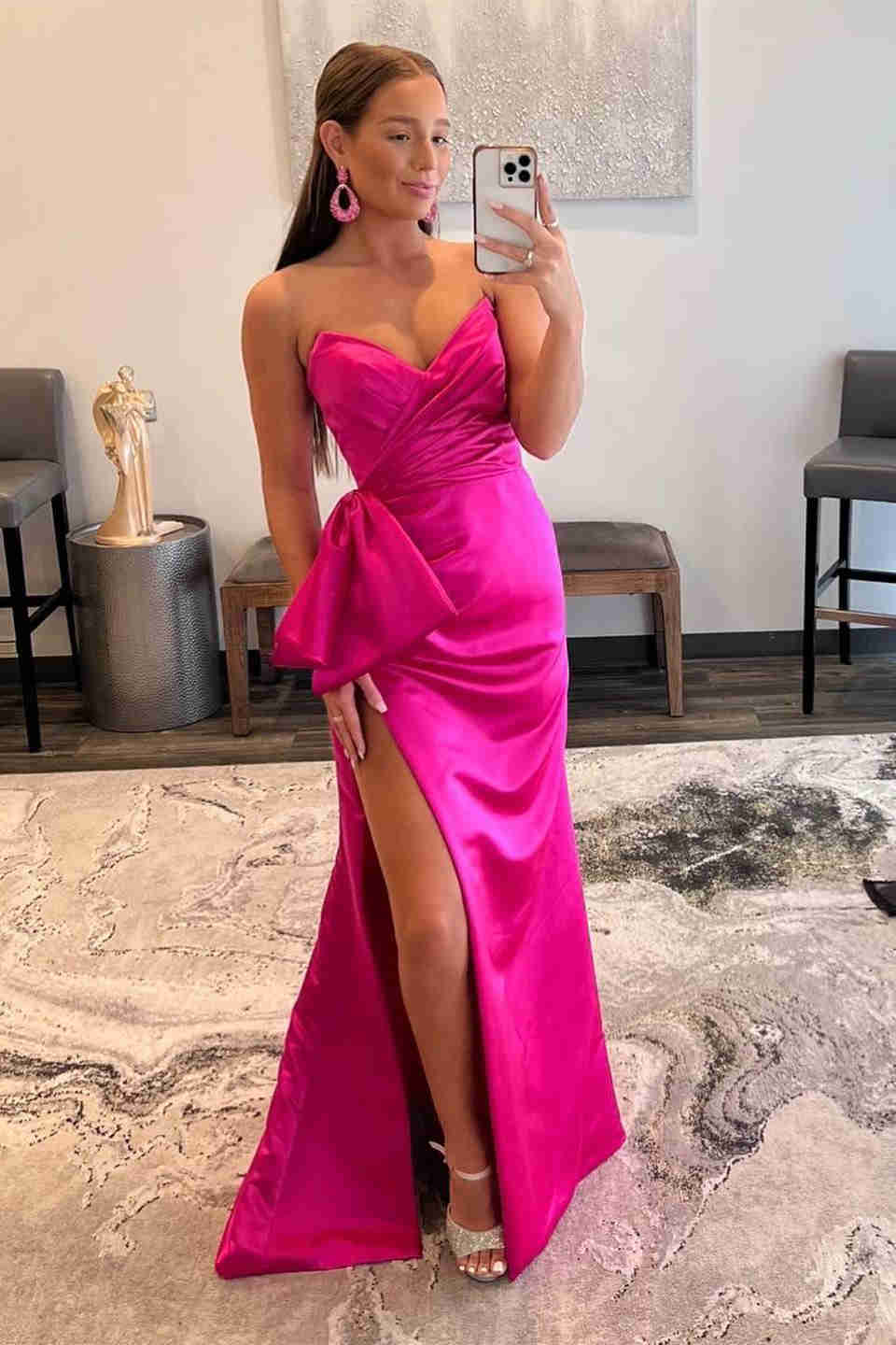  Side Slit Red Strapless Long Prom Dress - Prom Dresses - DYAVOR® 