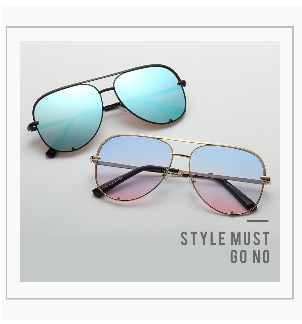  Silver Mirror Black Gradient Pilot Metal Sunglasses for Women - Women Sunglasses - DYAVOR® 