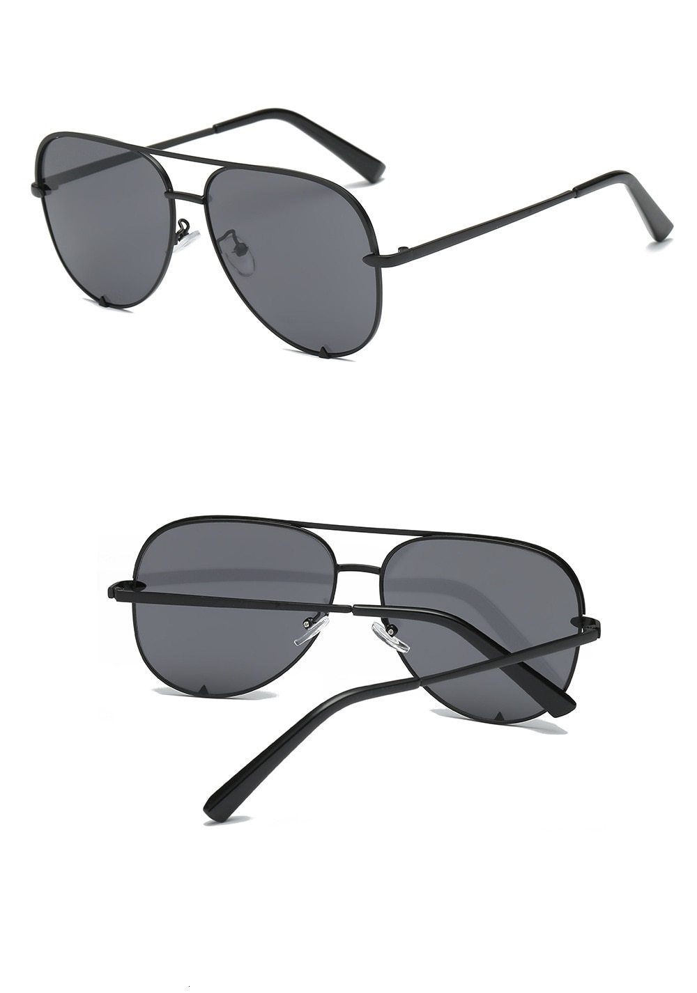  Silver Mirror Black Gradient Pilot Metal Sunglasses for Women - Women Sunglasses - DYAVOR® 