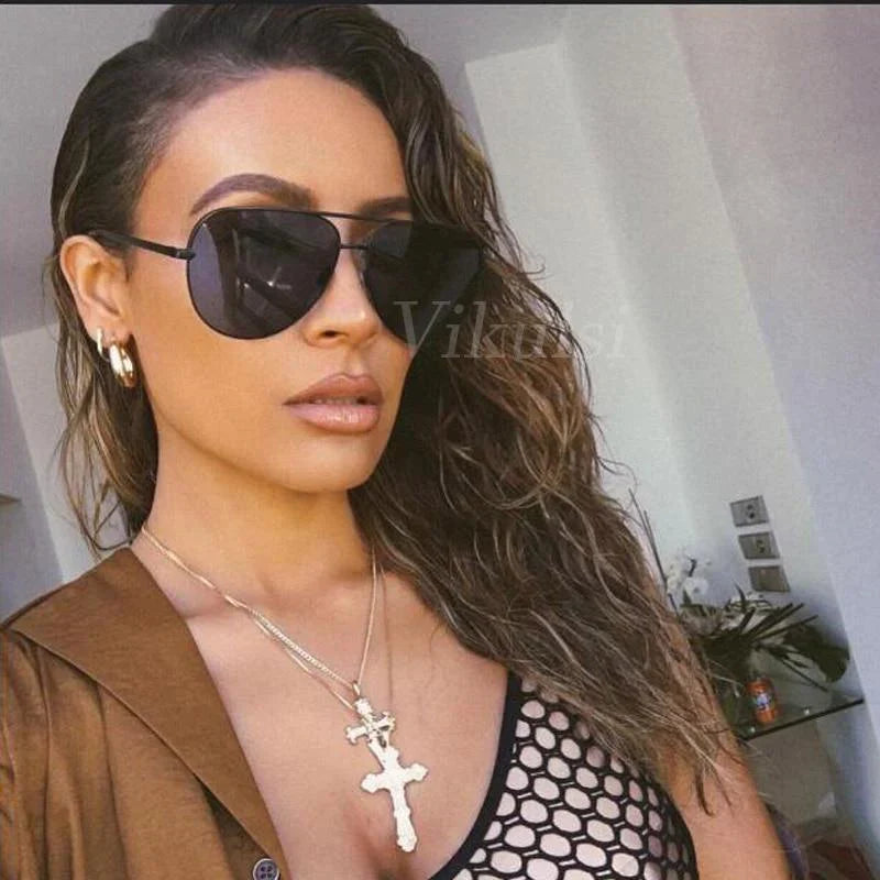  Silver Mirror Black Gradient Pilot Metal Sunglasses for Women - Women Sunglasses - DYAVOR® 