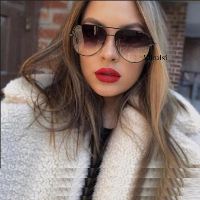 Silver Mirror Black Gradient Pilot Metal Sunglasses for Women - Women Sunglasses - DYAVOR® 