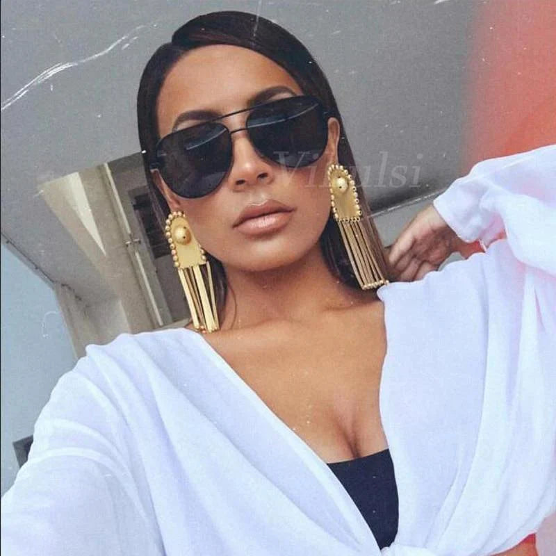  Silver Mirror Black Gradient Pilot Metal Sunglasses for Women - Women Sunglasses - DYAVOR® 