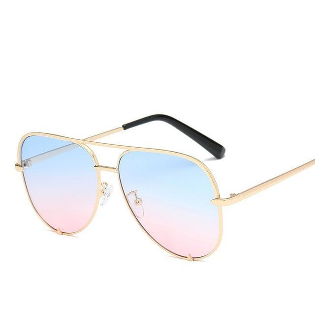  Silver Mirror Black Gradient Pilot Metal Sunglasses for Women - Women Sunglasses - DYAVOR® 