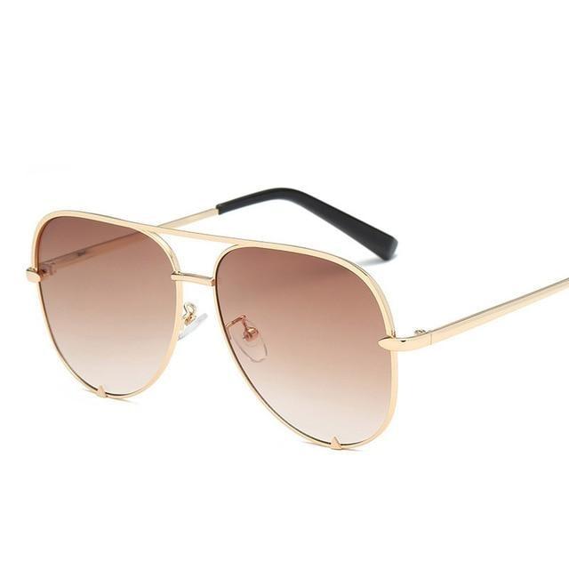  Silver Mirror Black Gradient Pilot Metal Sunglasses for Women - Women Sunglasses - DYAVOR® 
