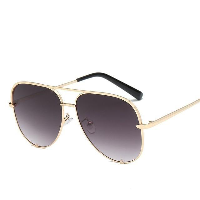  Silver Mirror Black Gradient Pilot Metal Sunglasses for Women - Women Sunglasses - DYAVOR® 