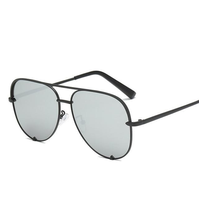  Silver Mirror Black Gradient Pilot Metal Sunglasses for Women - Women Sunglasses - DYAVOR® 