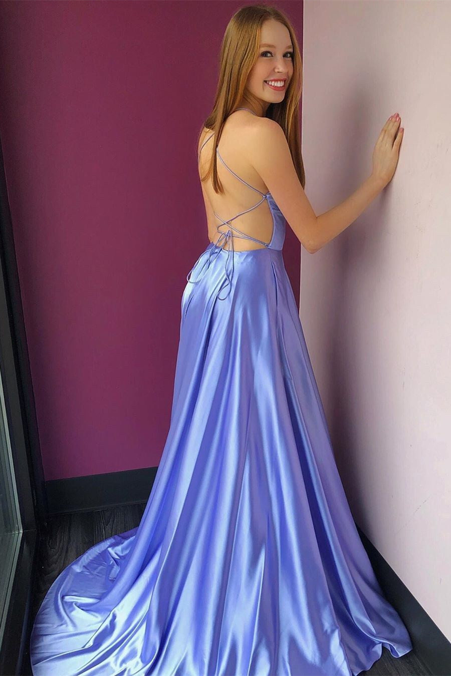  Simple High Slit Lavender Long Prom Dress with Pockets - Prom Dresses - DYAVOR® 