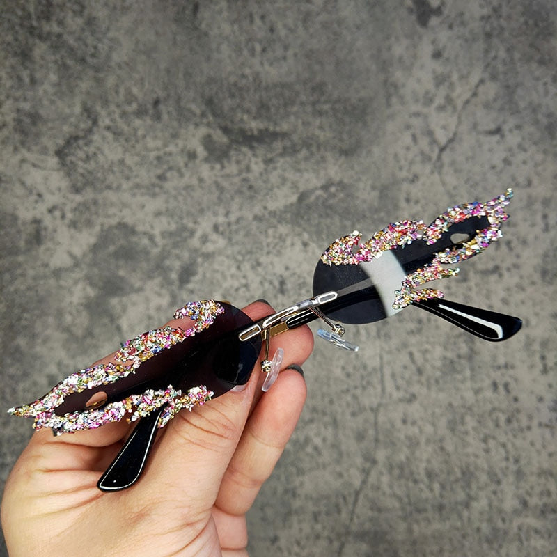  Women's Oval Rimless Tear Shape Rhinestone Punk Diamond Sunglasses - Women Sunglasses - DYAVOR® 