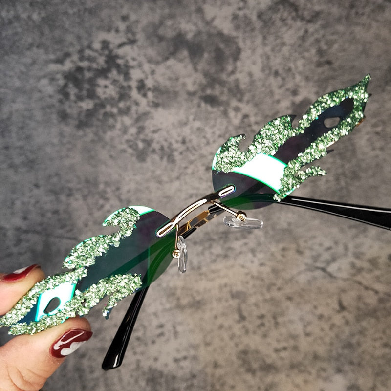  Women's Oval Rimless Tear Shape Rhinestone Punk Diamond Sunglasses - Women Sunglasses - DYAVOR® 