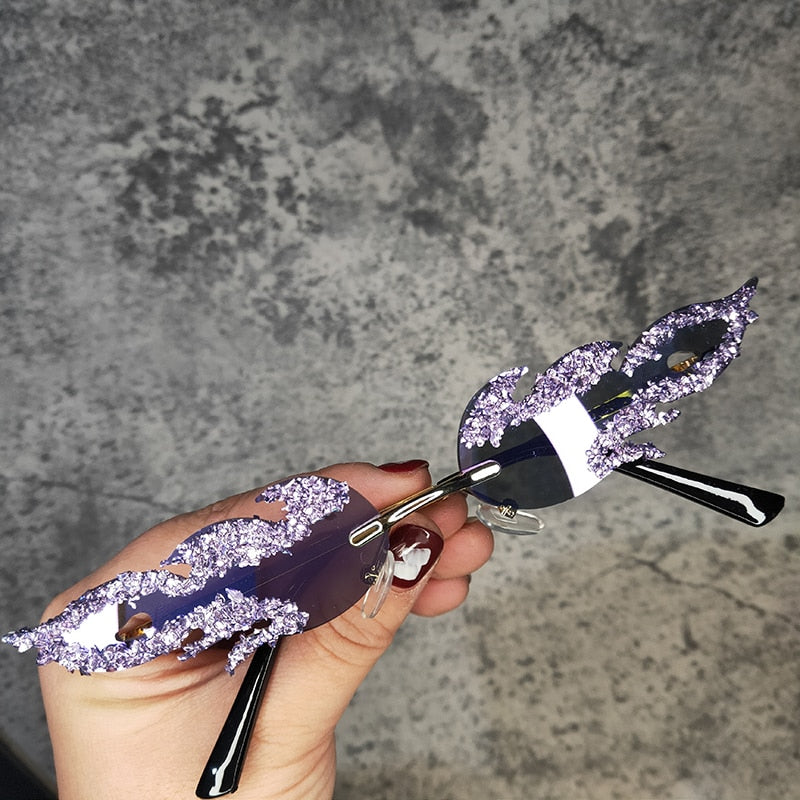  Women's Oval Rimless Tear Shape Rhinestone Punk Diamond Sunglasses - Women Sunglasses - DYAVOR® 