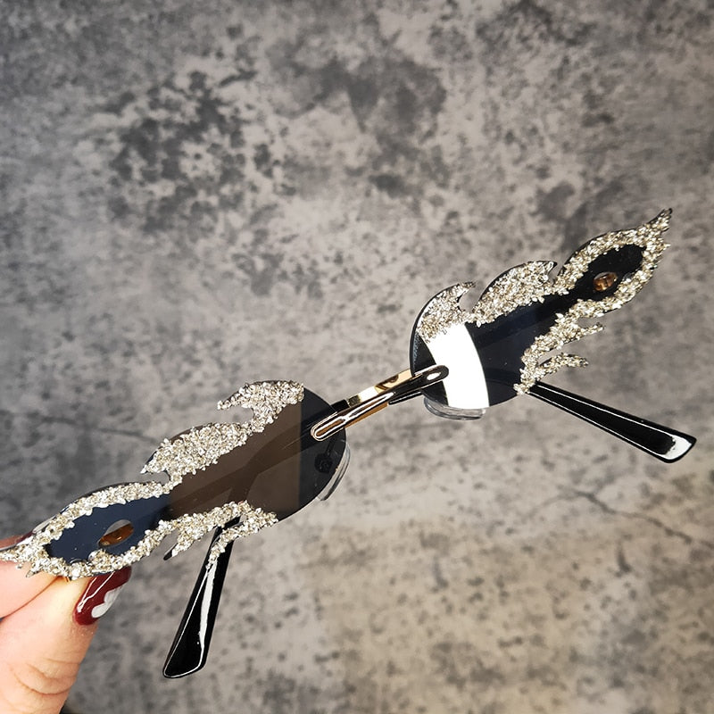  Women's Oval Rimless Tear Shape Rhinestone Punk Diamond Sunglasses - Women Sunglasses - DYAVOR® 