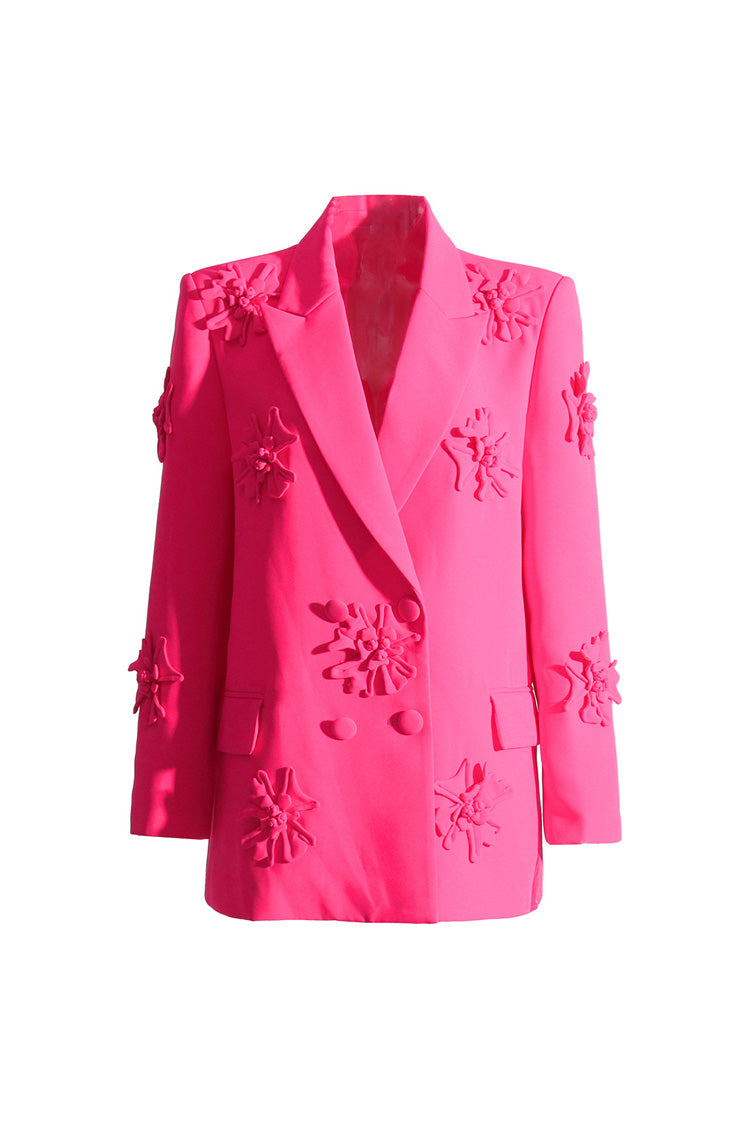  Smart Rosette Appliqué Lapel Collar Long Sleeve Double Breasted Blazer - Blazers - DYAVOR® 