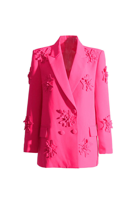  Smart Rosette Appliqué Lapel Collar Long Sleeve Double Breasted Blazer - Blazers - DYAVOR® 