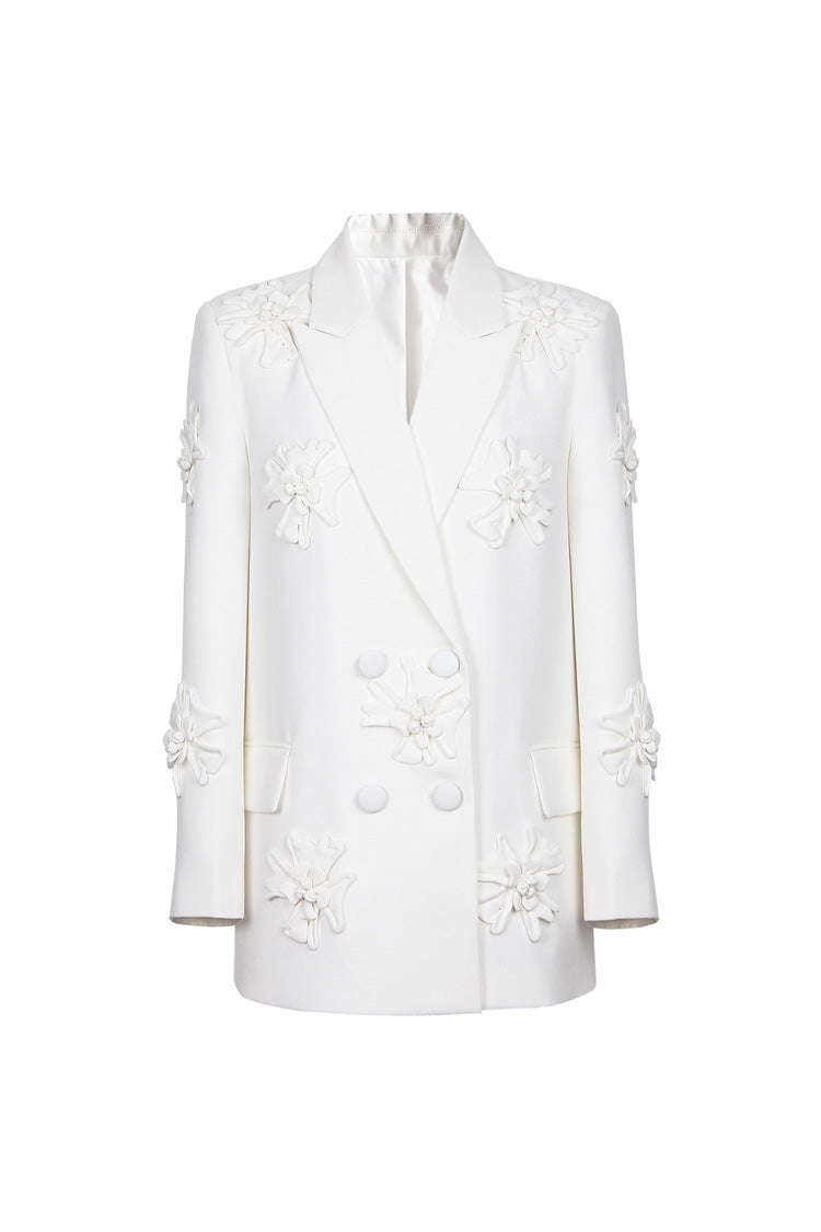  Smart Rosette Appliqué Lapel Collar Long Sleeve Double Breasted Blazer - Blazers - DYAVOR® 