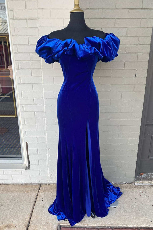  Royal Blue Off-the-Shoulder Ruffled Mermaid Long Prom Dress - Prom Dress - DYAVOR® 