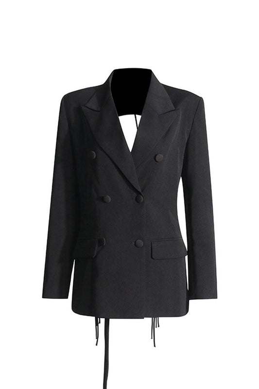  Sparkly Crystal Trim Fringe Backless Lapel Double Breasted Party Blazer - Blazers - DYAVOR® 