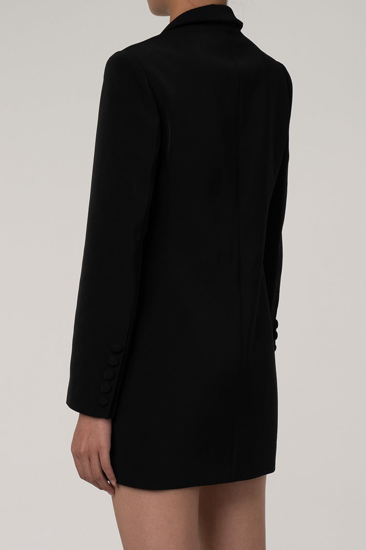  Sparkly Rhinestone Notch Lapel Double Breasted Cinched Waist Long Blazer - Blazers - DYAVOR® 