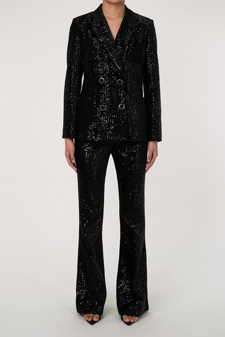  Sparkly Sequin Double Breasted High Waist Flared Pant Two Piece Blazer Set - Matching Sets - DYAVOR® 