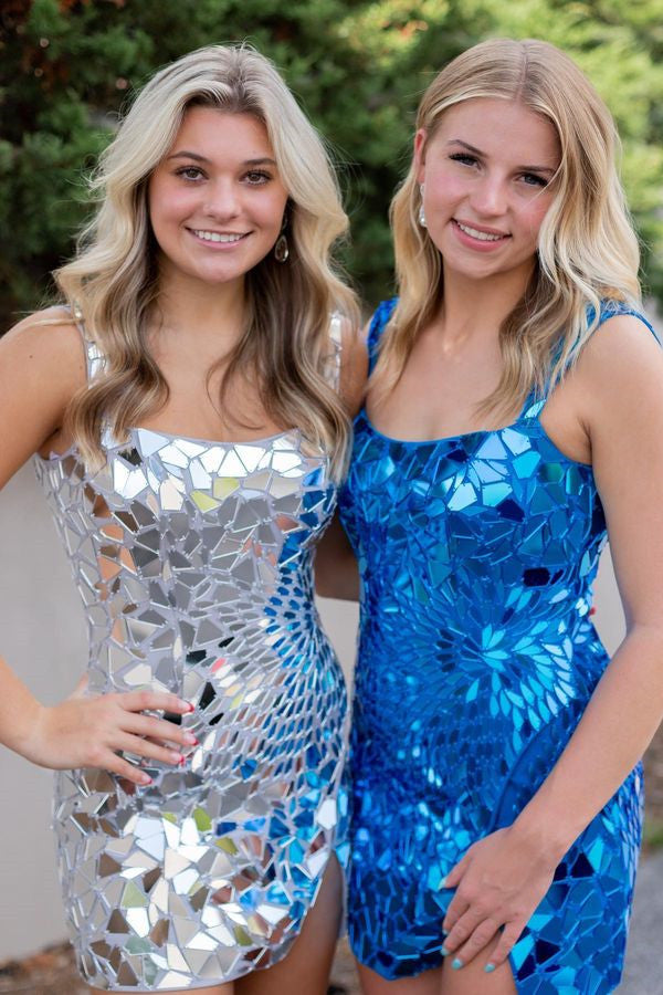  Luz | Sparkly Silver Scoop Neck Mirror Tight Short Homecoming Dress - Homecoming Dress - DYAVOR® 
