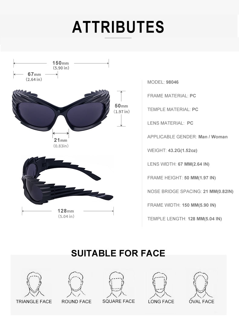 Unisex Punk Luxury Gradient UV400 Shades Rectangle Eyewear Sunglasses