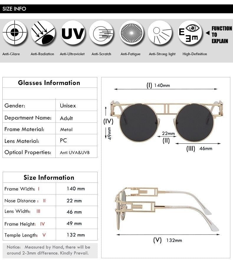  Steampunk Gothic Retro Vintage Rose Gold Women's Designer Sunglasses - Women Sunglasses - DYAVOR® 