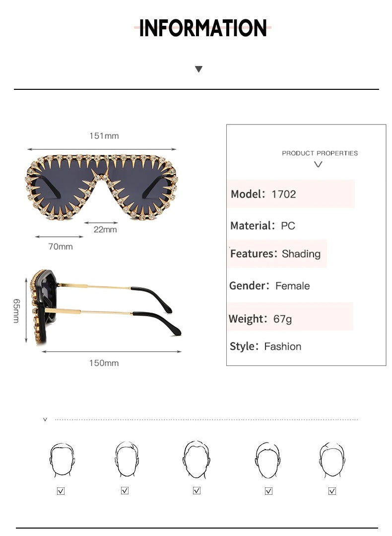  Unisex Luxury Steampunk Nail Diamond Rhinestones Oversized Sunglasses - Unisex Sunglasses - DYAVOR® 