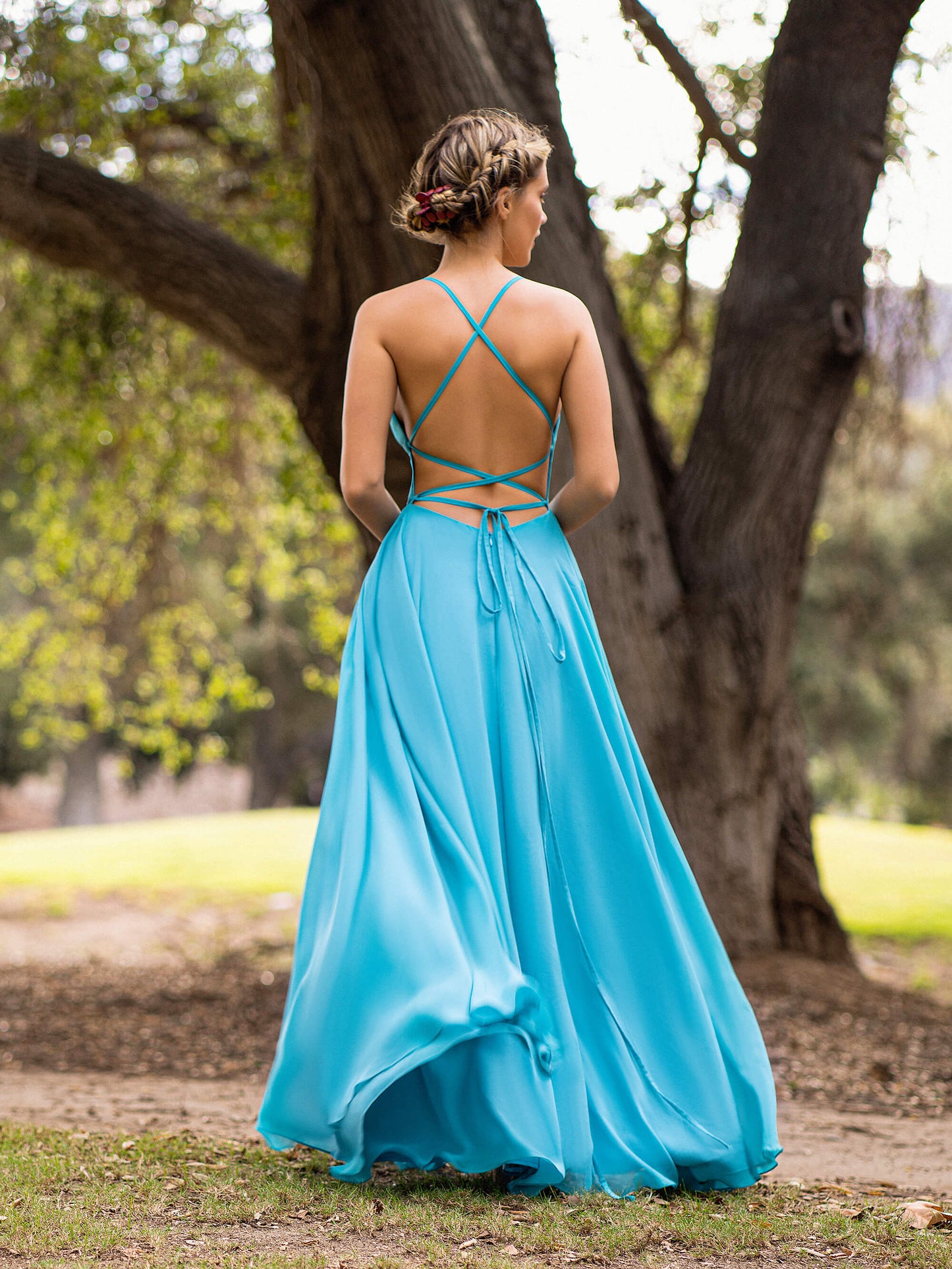  A-line Straight Across Chiffon Floor Length Cutout Back Prom Dress - Prom Dresses - DYAVOR® 