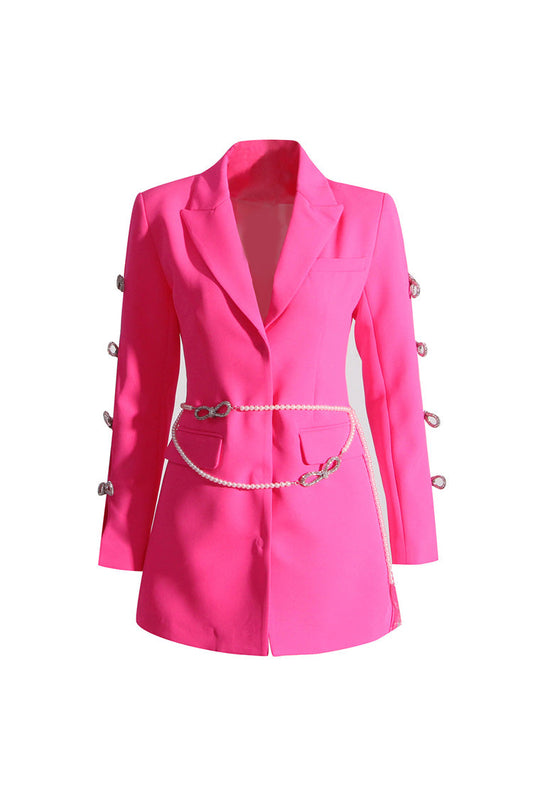  Sweet Faux Pearl Belted Cinched Waist Cutout Crystal Bow Party Blazer - Blazers - DYAVOR® 