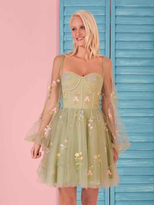  Sweetheart Embroidery Short-Length Tulle Puff Sleeves Cocktail Dress - Prom Dresses - DYAVOR® 