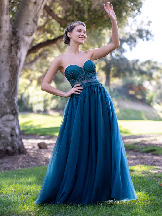  Corset Lace Floor Length Tulle Prom Dress - Prom Dresses - DYAVOR® 
