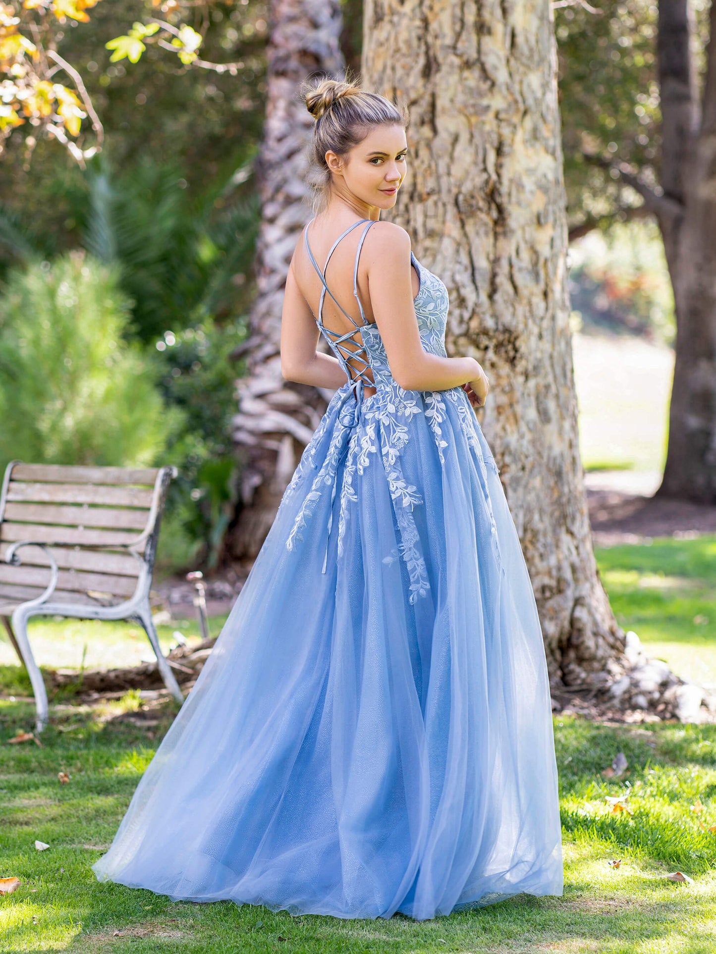  A-line Lace Applique Floor Length Tulle Prom Dress - Prom Dresses - DYAVOR® 