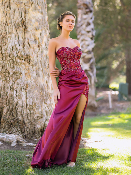  Sweetheart Neckline Sequin Lace Top Satin Floor Length Prom Dress - Prom Dresses - DYAVOR® 