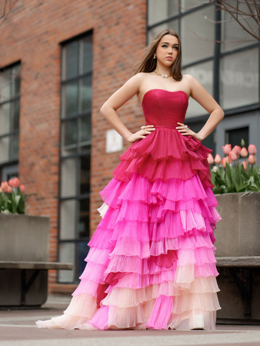  Xiomara | Sweetheart Pleated Bodice Long Prom Dress with Ruffles - Prom Dress - DYAVOR® 