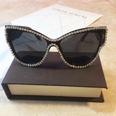  Women's Round Bling Diamond UV400 Luxury Eyewear Cateye Sunglasses - Women Sunglasses - DYAVOR® 
