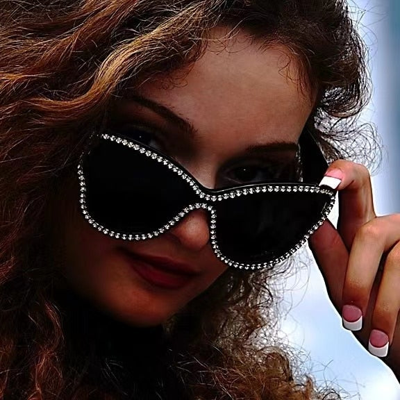  Women's Round Bling Diamond UV400 Luxury Eyewear Cateye Sunglasses - Women Sunglasses - DYAVOR® 