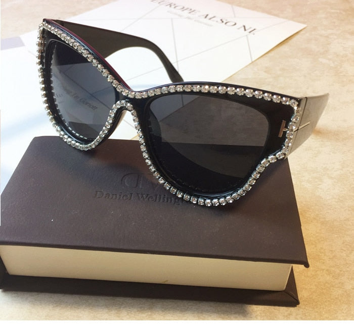  Women's Round Bling Diamond UV400 Luxury Eyewear Cateye Sunglasses - Women Sunglasses - DYAVOR® 
