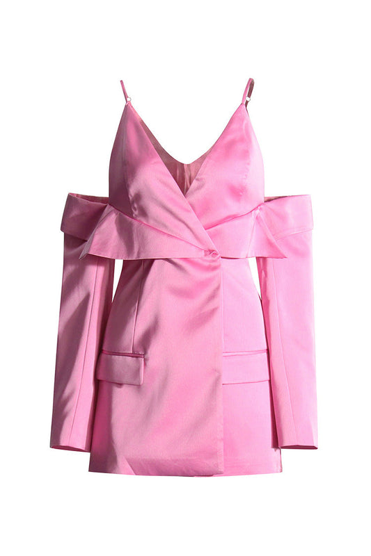  Unique Spaghetti Strap V Neck Folded Sleeve Cinch Waist Long Wrap Blazer - Blazers - DYAVOR® 