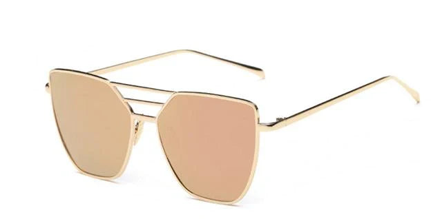  Unisex Cool Flat Top Alloy Frame Sunglasses with Rose Gold Mirror Lens - Women Sunglasses - DYAVOR® 