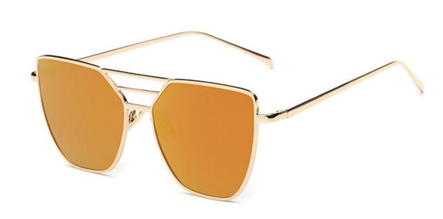  Unisex Cool Flat Top Alloy Frame Sunglasses with Rose Gold Mirror Lens - Women Sunglasses - DYAVOR® 