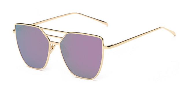  Unisex Cool Flat Top Alloy Frame Sunglasses with Rose Gold Mirror Lens - Women Sunglasses - DYAVOR® 