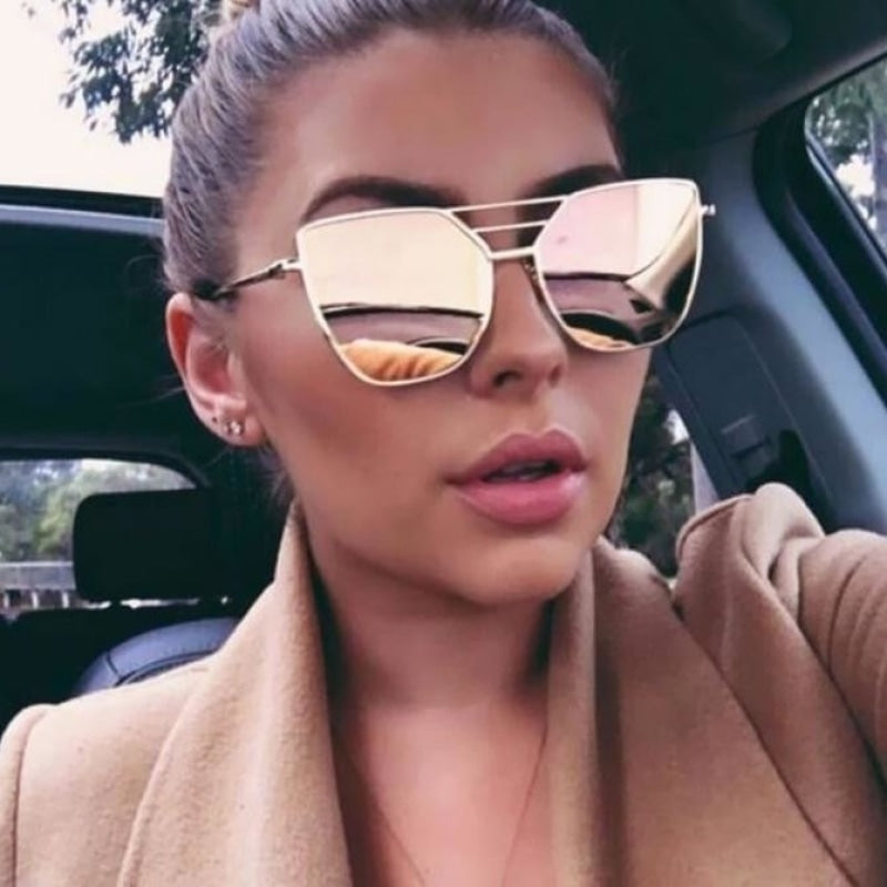  Unisex Cool Flat Top Alloy Frame Sunglasses with Rose Gold Mirror Lens - Women Sunglasses - DYAVOR® 