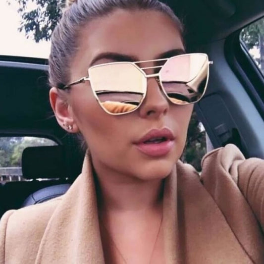  Unisex Cool Flat Top Alloy Frame Sunglasses with Rose Gold Mirror Lens - Women Sunglasses - DYAVOR® 