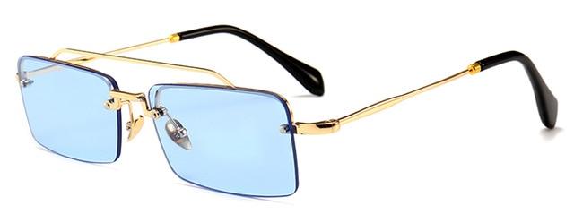  Unisex Gold Brown Red Retro Semi-Rimless Rectangle Metal Frame Sunglasses - Unisex Sunglasses - DYAVOR® 