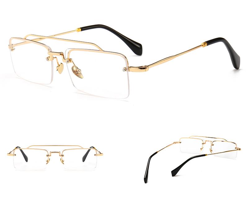  Unisex Gold Brown Red Retro Semi-Rimless Rectangle Metal Frame Sunglasses - Unisex Sunglasses - DYAVOR® 