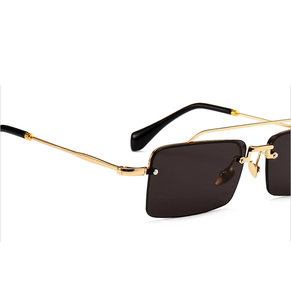  Unisex Gold Brown Red Retro Semi-Rimless Rectangle Metal Frame Sunglasses - Unisex Sunglasses - DYAVOR® 