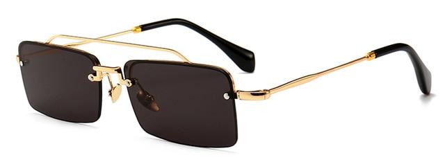  Unisex Gold Brown Red Retro Semi-Rimless Rectangle Metal Frame Sunglasses - Unisex Sunglasses - DYAVOR® 