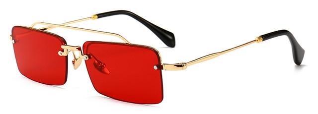  Unisex Gold Brown Red Retro Semi-Rimless Rectangle Metal Frame Sunglasses - Unisex Sunglasses - DYAVOR® 