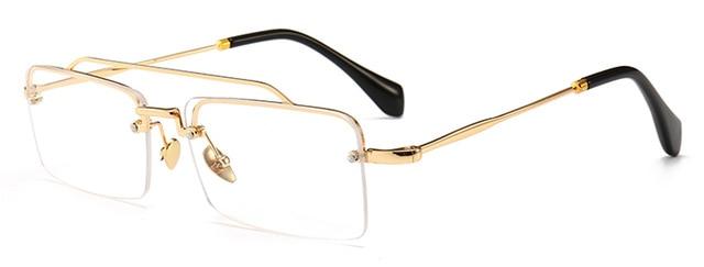  Unisex Gold Brown Red Retro Semi-Rimless Rectangle Metal Frame Sunglasses - Unisex Sunglasses - DYAVOR® 