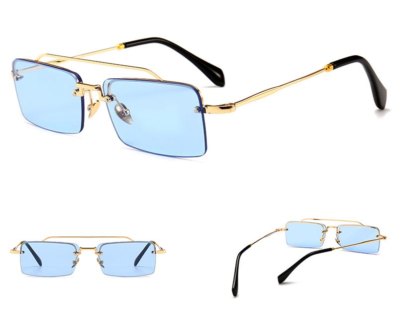  Unisex Gold Brown Red Retro Semi-Rimless Rectangle Metal Frame Sunglasses - Unisex Sunglasses - DYAVOR® 